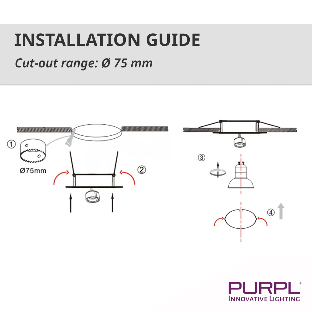 PURPL LED GU10 spot inbouw armatuur - Alu - Ø84mm - Zwart - Kantelbaar IP20 Rond, foto 5 van 6