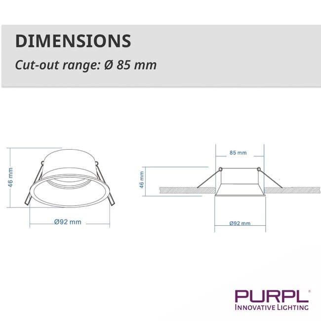 PURPL LED GU10 spot inbouw armatuur - Verdiept - Ø93mm - Zwart - Kantelbaar IP20 Rond