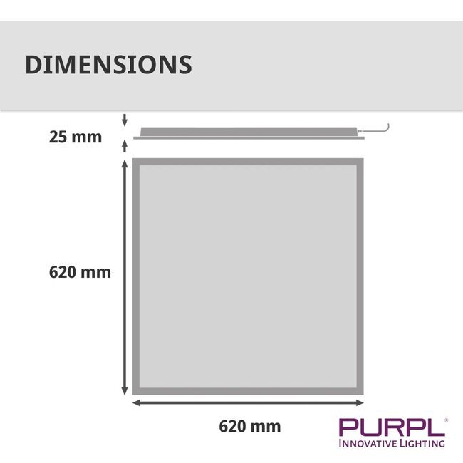 PURPL LED Paneel - 62x62 - 4000K Helder wit - 30W - 3900 lm - 130 lm/W - UGR<19 - IP50 - Flikkervrij - Back-lit
