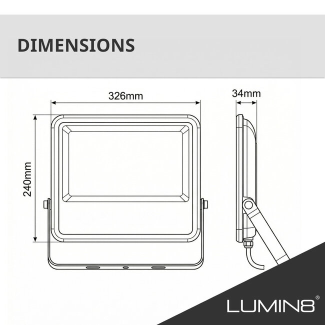 Lumin8 LED Breedstraler - 200W - 21000 lm - 4000K Helder wit - IP65 - IK06 - DOB - Zwart