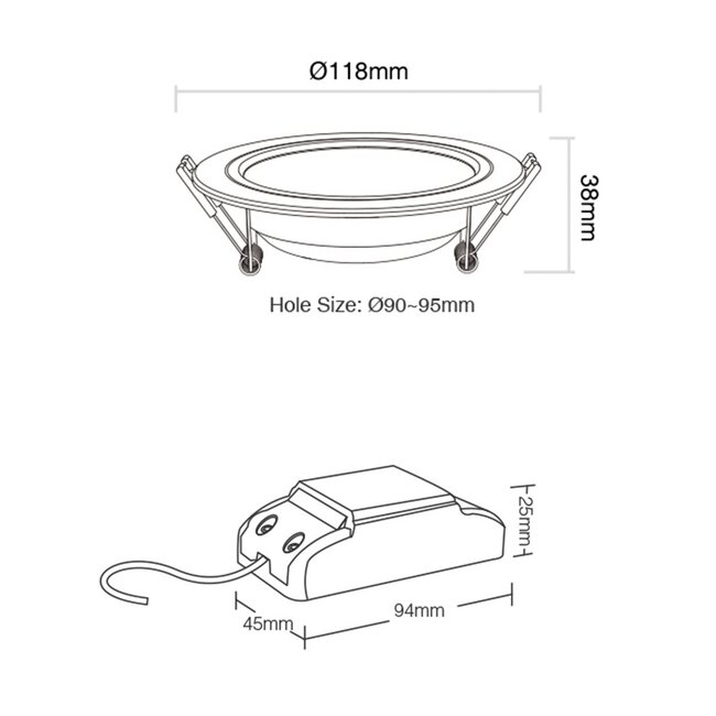 MiBoxer/Mi-Light LED Einbaustrahler - 6W - ø120mm - RGB+CCT -  IP44 - Rund - Schwarz - FUT068B
