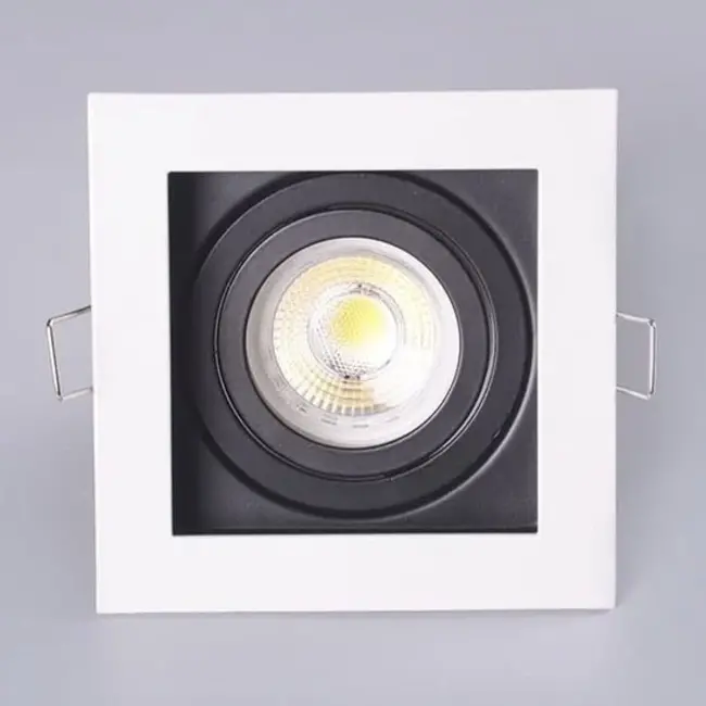 Einbaurahmen inkl. GU10 Fassung | Außen 100x100mm | Lochmaß Ø90mm | IP20 | Aluminium Schwarz / Weiß
