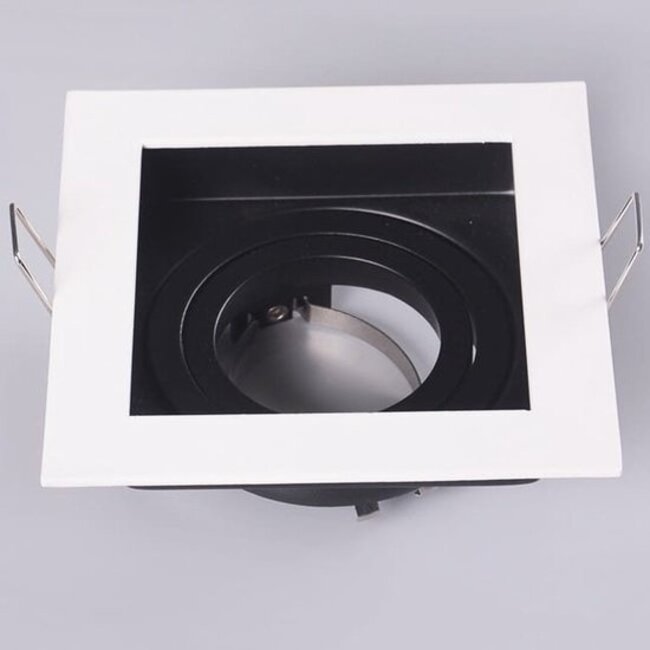 Einbaurahmen inkl. GU10 Fassung | Außen 100x100mm | Lochmaß Ø90mm | IP20 | Aluminium Schwarz / Weiß