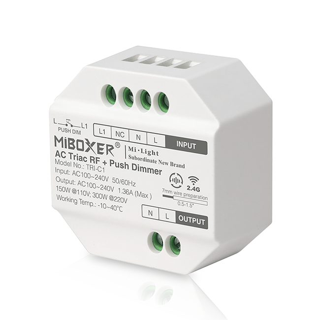 MiBoxer/Mi-Light MiBoxer LED Funkdimmer (AC Triac RF+Push Dimmer) 300W | TRI-C1