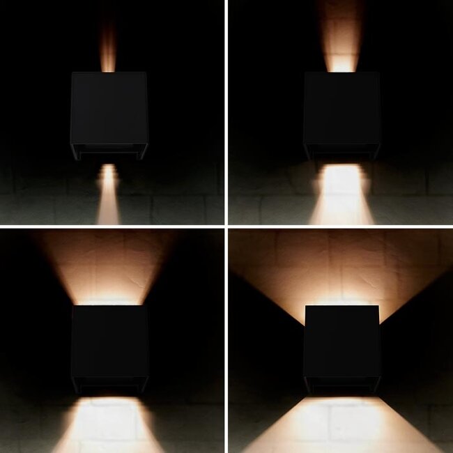 PURPL Eckige Wandleuchte 10x10cm | schwarz | 2x 3W COB LED | warmweiß 3000K | Aluminium