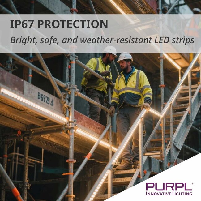 PURPL LED Streifen 50m | 3000K Warmweiß | IP67 - perfekt für Außen | 120 LEDs p/m | 220V mit Stecker