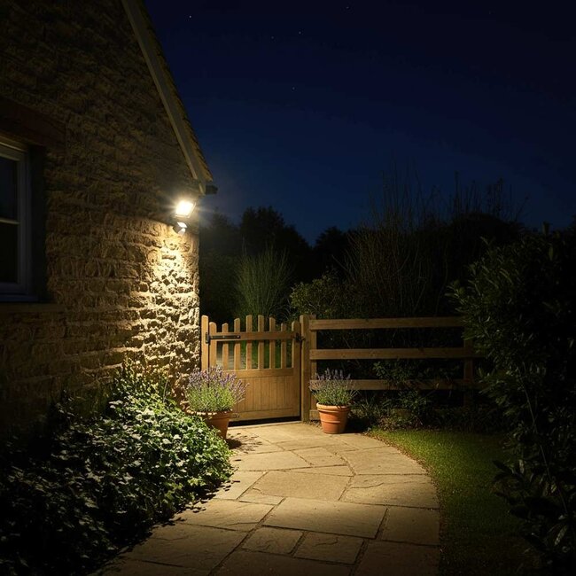 LED Flutlicht 10W + Bewegungssensor | Warmweiß | IP44 | inkl. Halterbügel | Schwarz