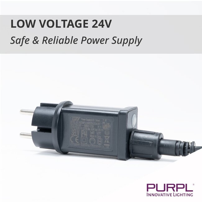 PURPL LED Lichterkette 27m | 2700K warmweiß | 24V + EU-Stecker | IP44 - perfekt für Innen & Außen