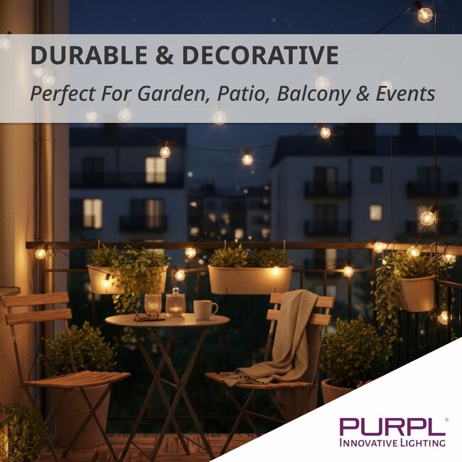 PURPL LED Lichterkette 27m | 2700K warmweiß | 24V + EU-Stecker | IP44 - perfekt für Innen & Außen