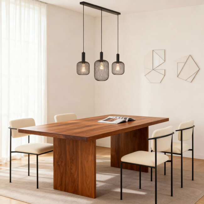 PURPL Pendelleuchte Metallgitter Schwarz Design | 3-flammig | 78x20cm | E27-Fassung