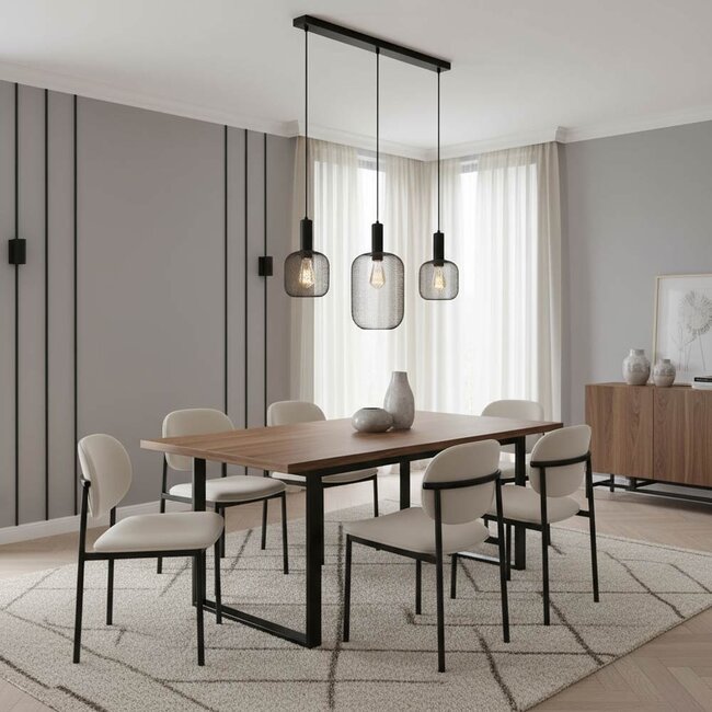 Pendelleuchte Metallgitter Schwarz Design | 3-flammig | 78x20cm | E27-Fassung