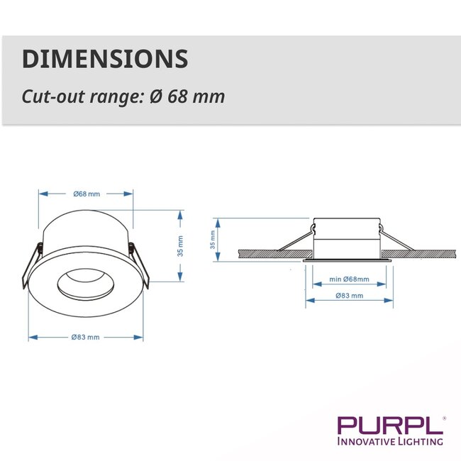 Einbaurahmen inkl. GU10 Fassung | Außen Ø83mm | Lochmaß Ø68mm | IP65 - wasserdicht | Aluminium weiß