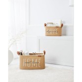Opbergmand, mand met bedrukte voering, jute, set van 2