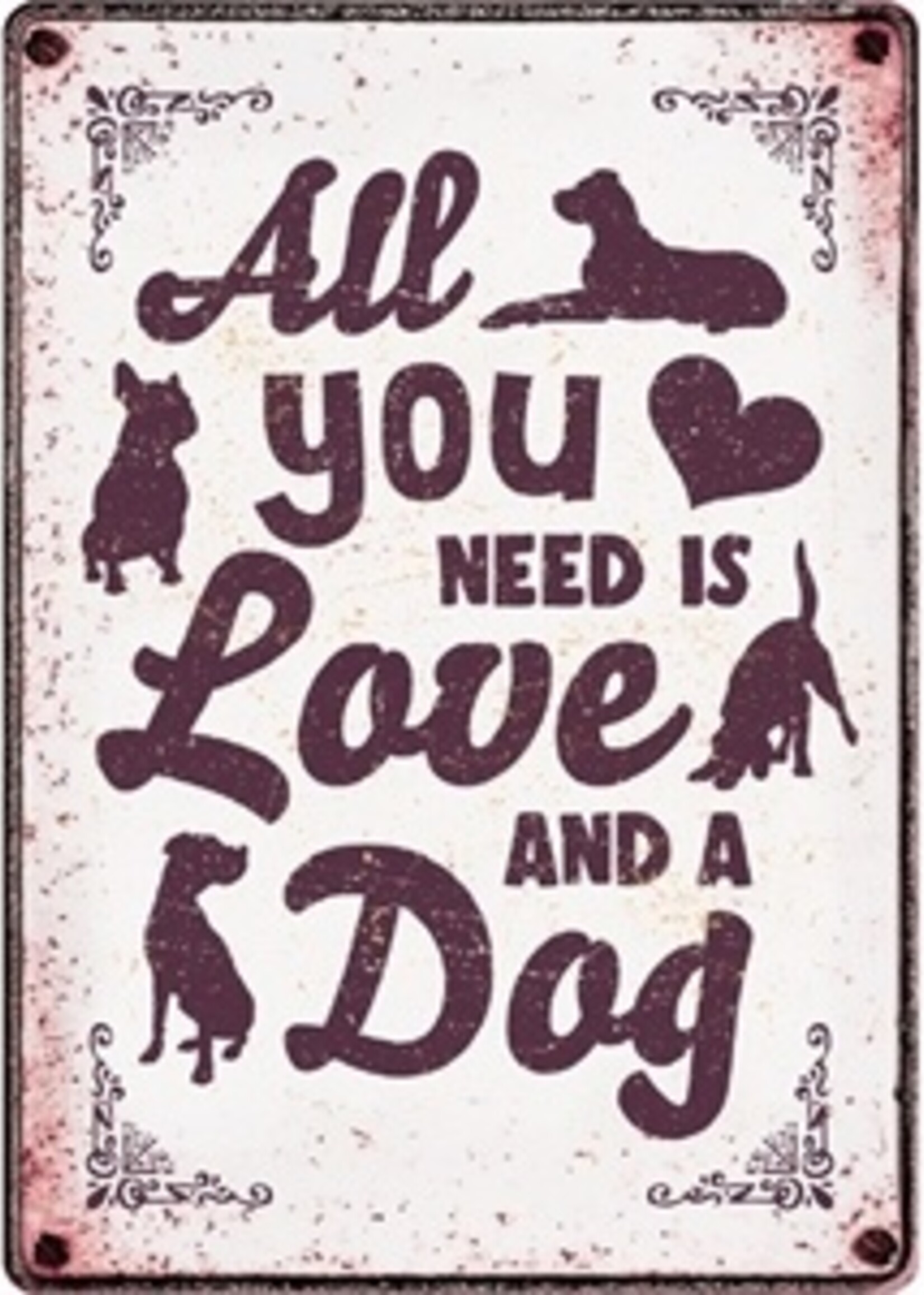 Plenty gifts Plenty gifts waakbord blik all you need is love and a dog