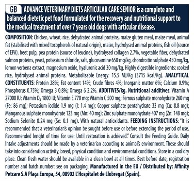 Advance veterinary diet dog articular senior