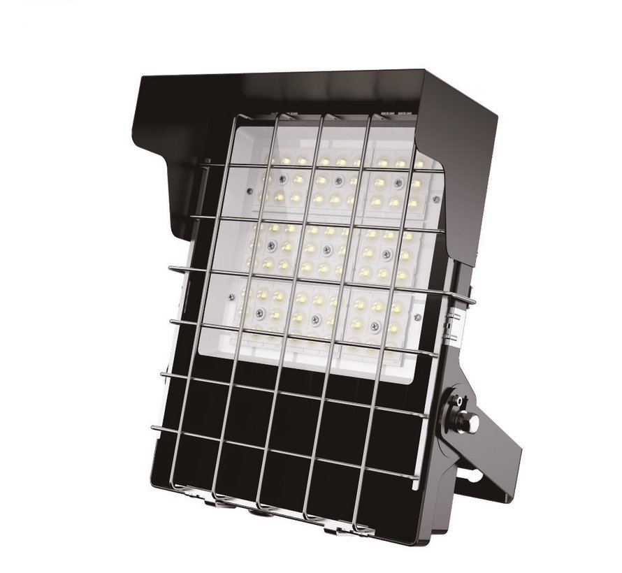 Premium Breedstraler 150W IP66 150lm/W IK10 met visor en veiligheidsgaas
