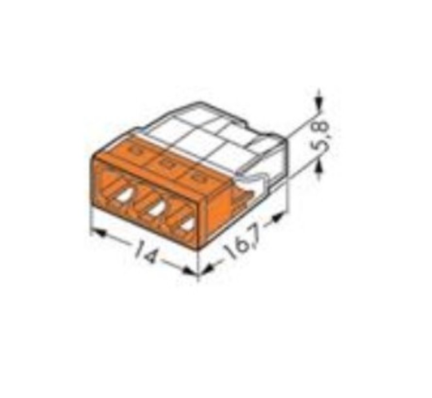 Wago lasklem 3-voudig - 0,5-2,5mm - Oranje per 10 stuks