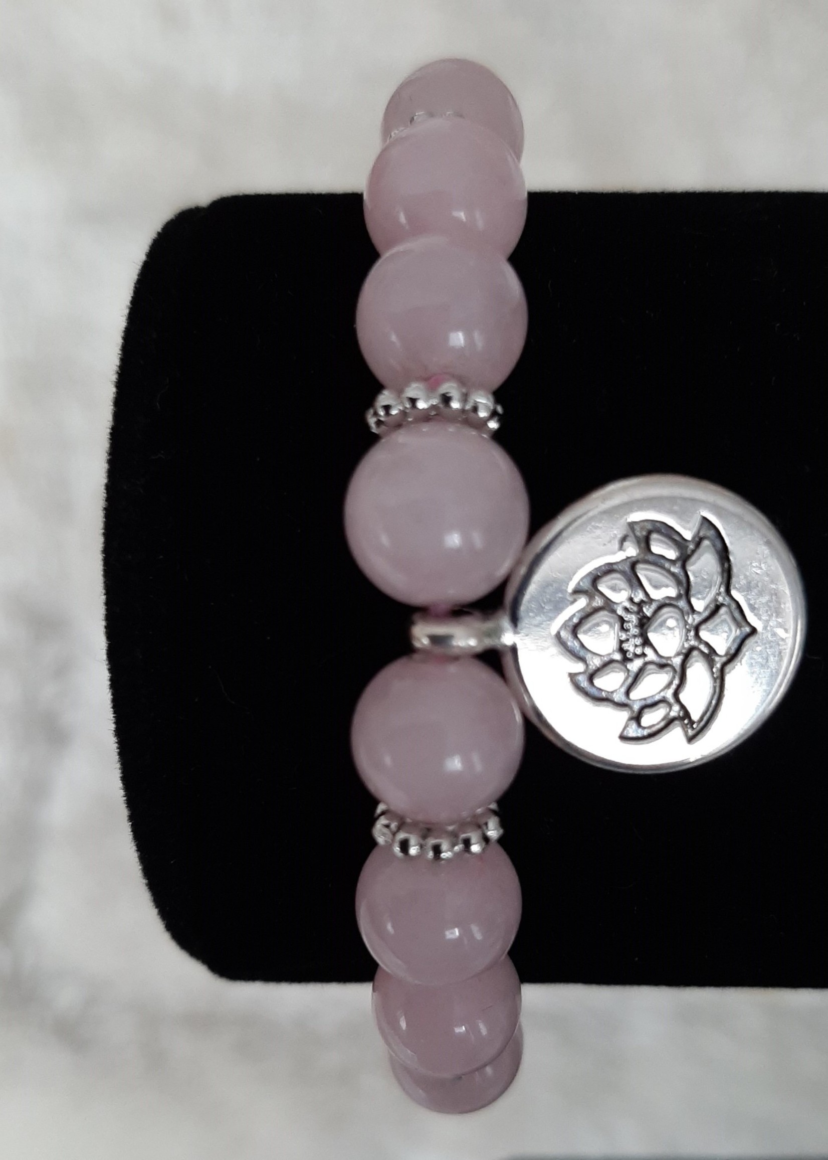 Bracelet Élastique en quartz rose avec breloque lotus