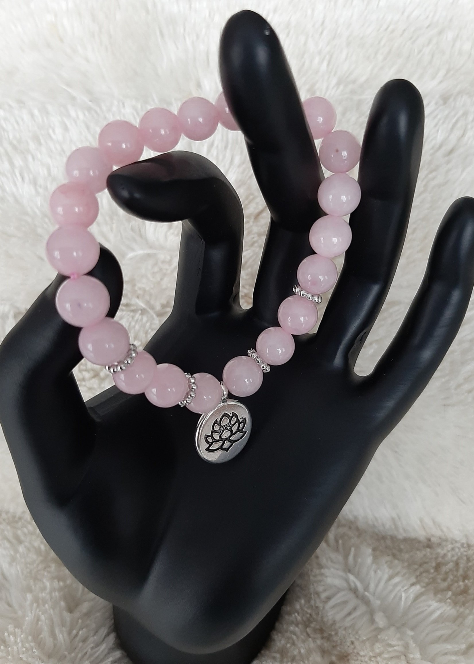 Bracelet Élastique en quartz rose avec breloque lotus