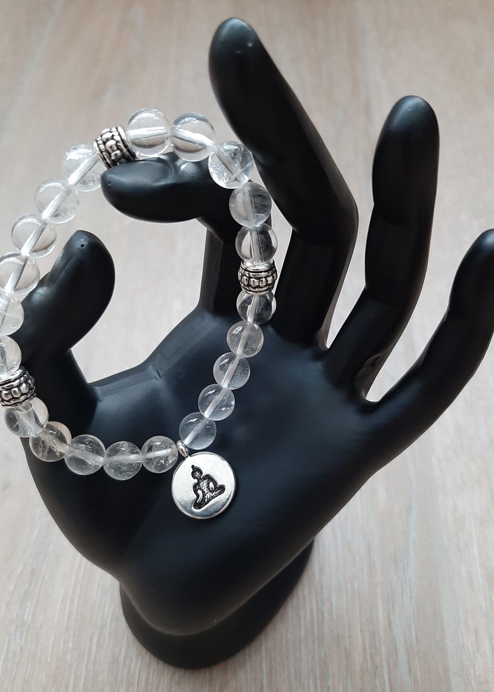 Bracelet élastique en cristal de roche avec breloque bouddha