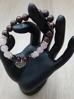 Armband Granaat/Rozenkwarts met hartje bedeltje