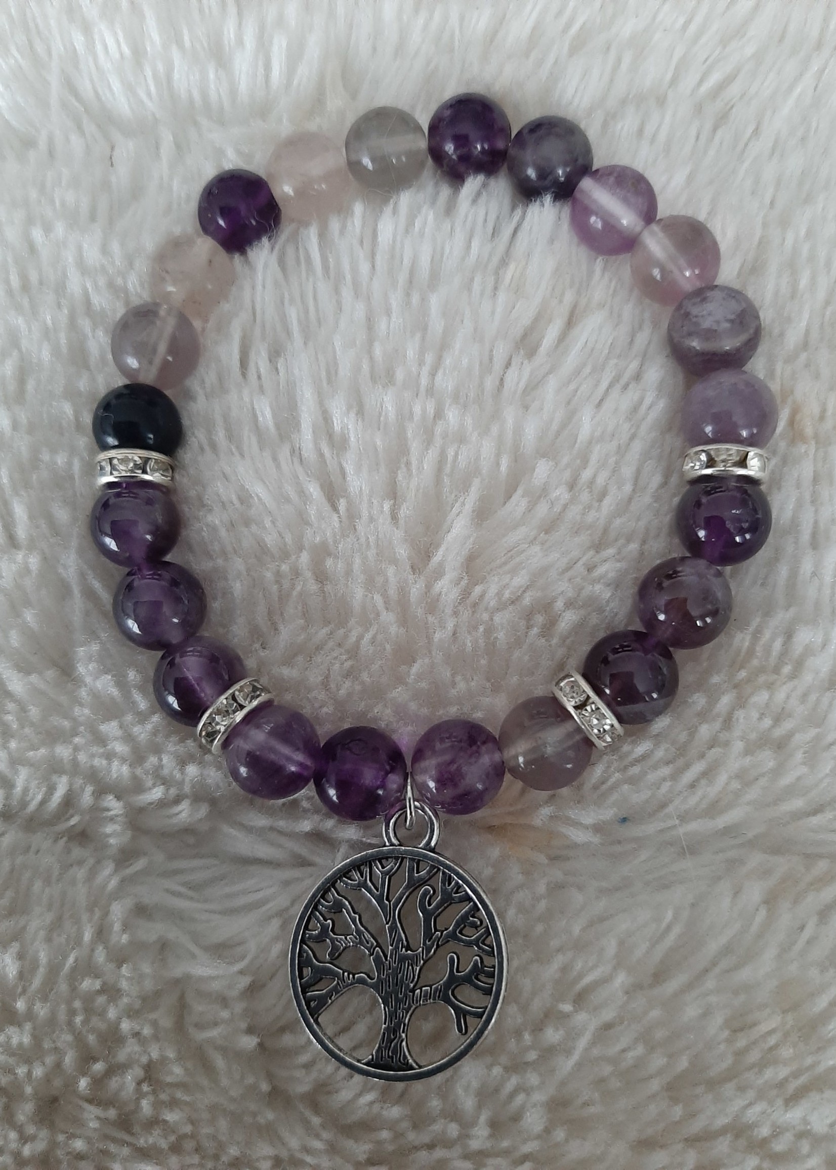 Bracelet Fluorite/Amethyst with tree of life charm