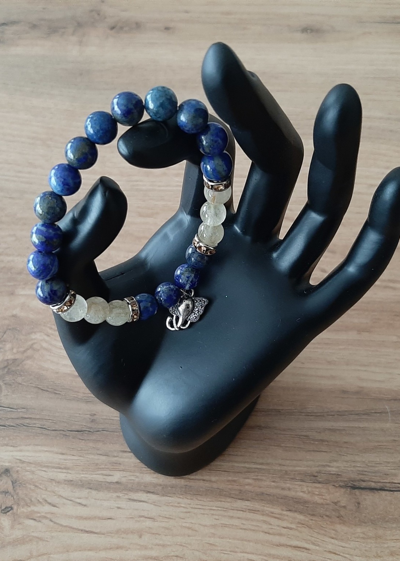 Bracelet Lapis Lazuli / Rutile quartz with ganesha charm