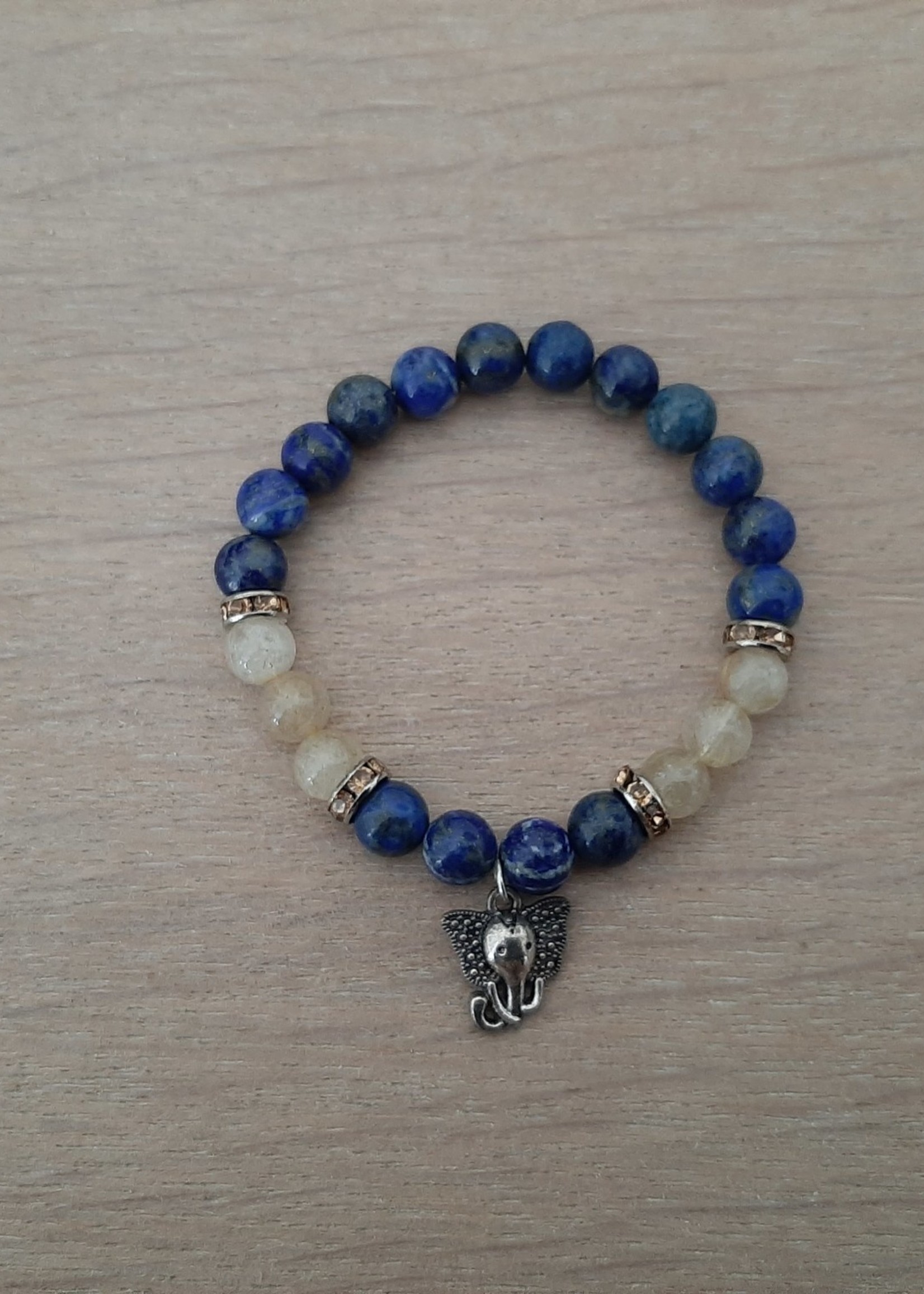 Bracelet Lapis Lazuli / Quartz rutile avec breloque ganesha