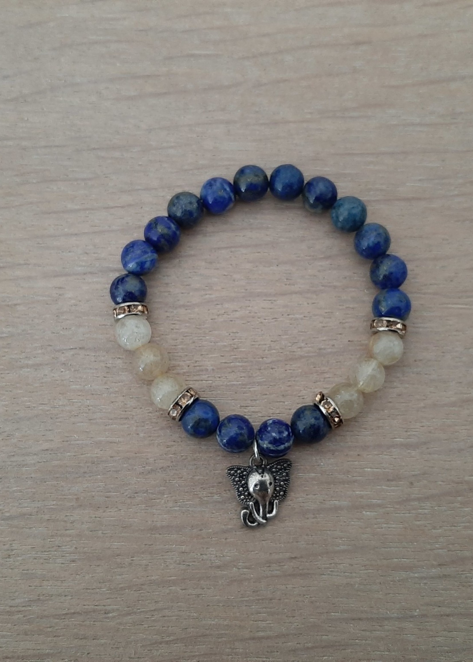 Bracelet Lapis Lazuli / Rutile quartz with ganesha charm