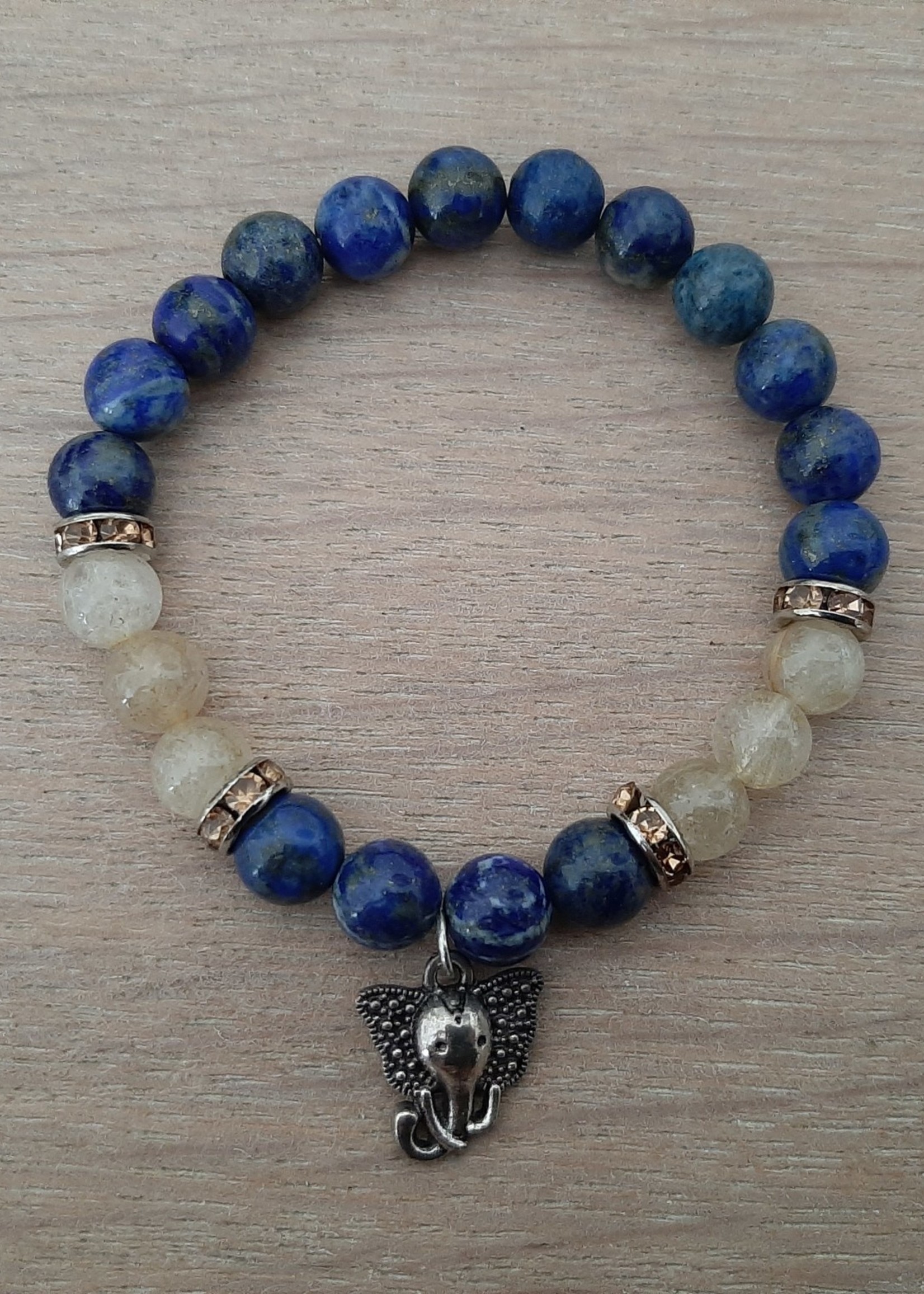 Bracelet Lapis Lazuli / Rutile quartz with ganesha charm