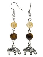 Earrings Tigereye/Rutile Quartz with Elephant