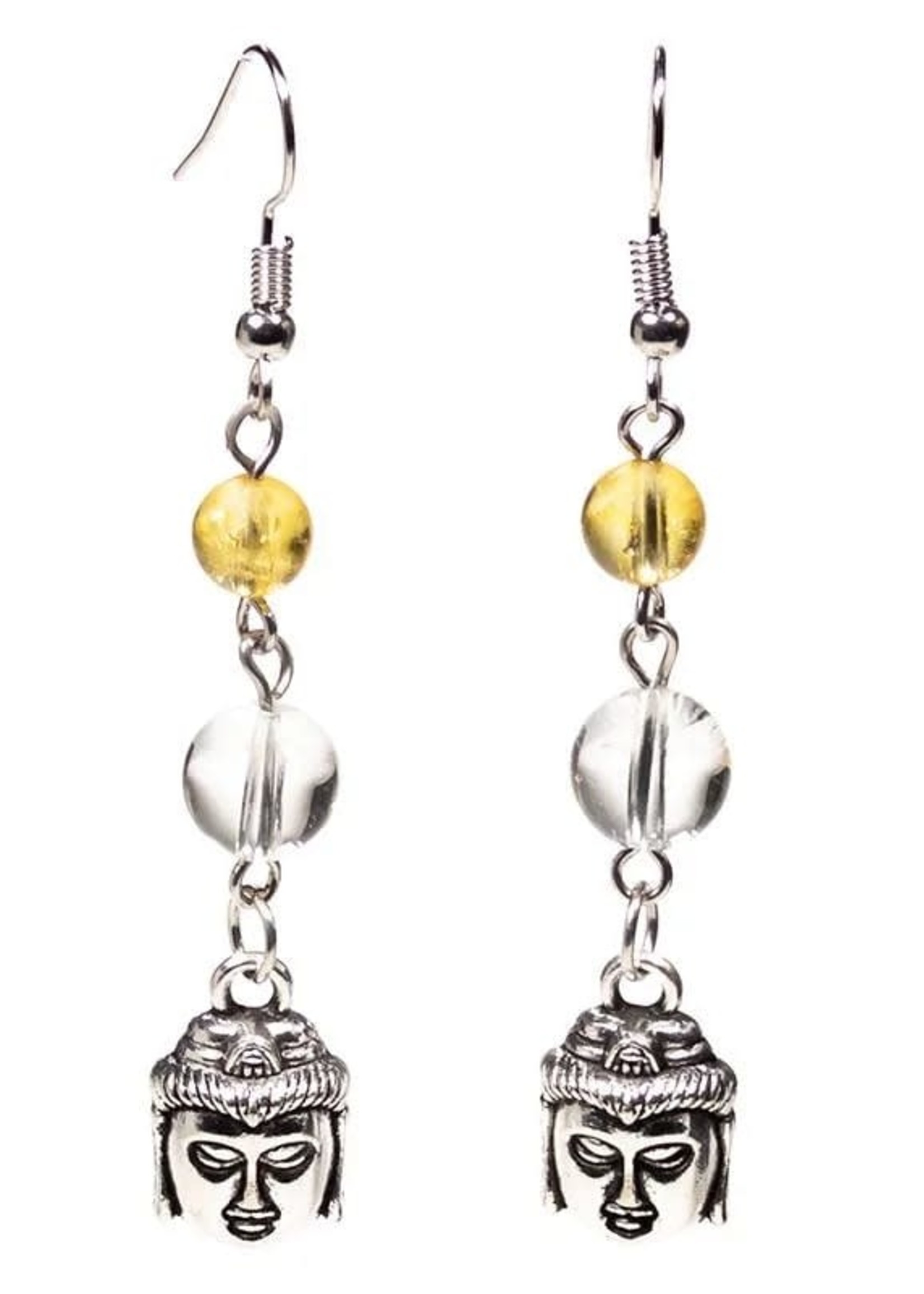 Earrings Citrine/Rock crystal with Buddha