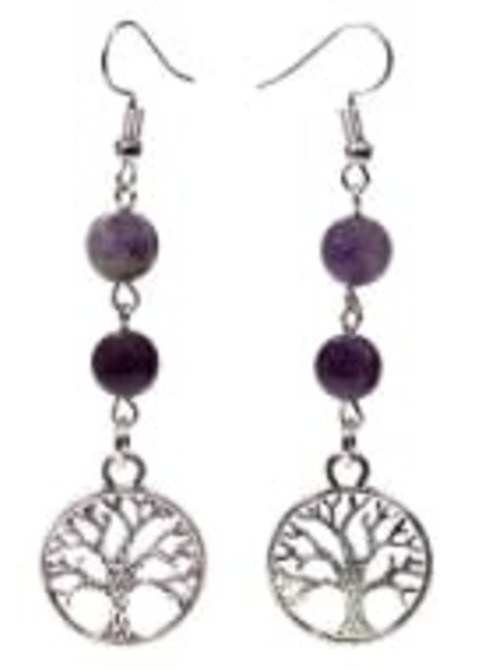 Boucles d'oreilles Fluorite/Améthyste avec Arbre de Vie