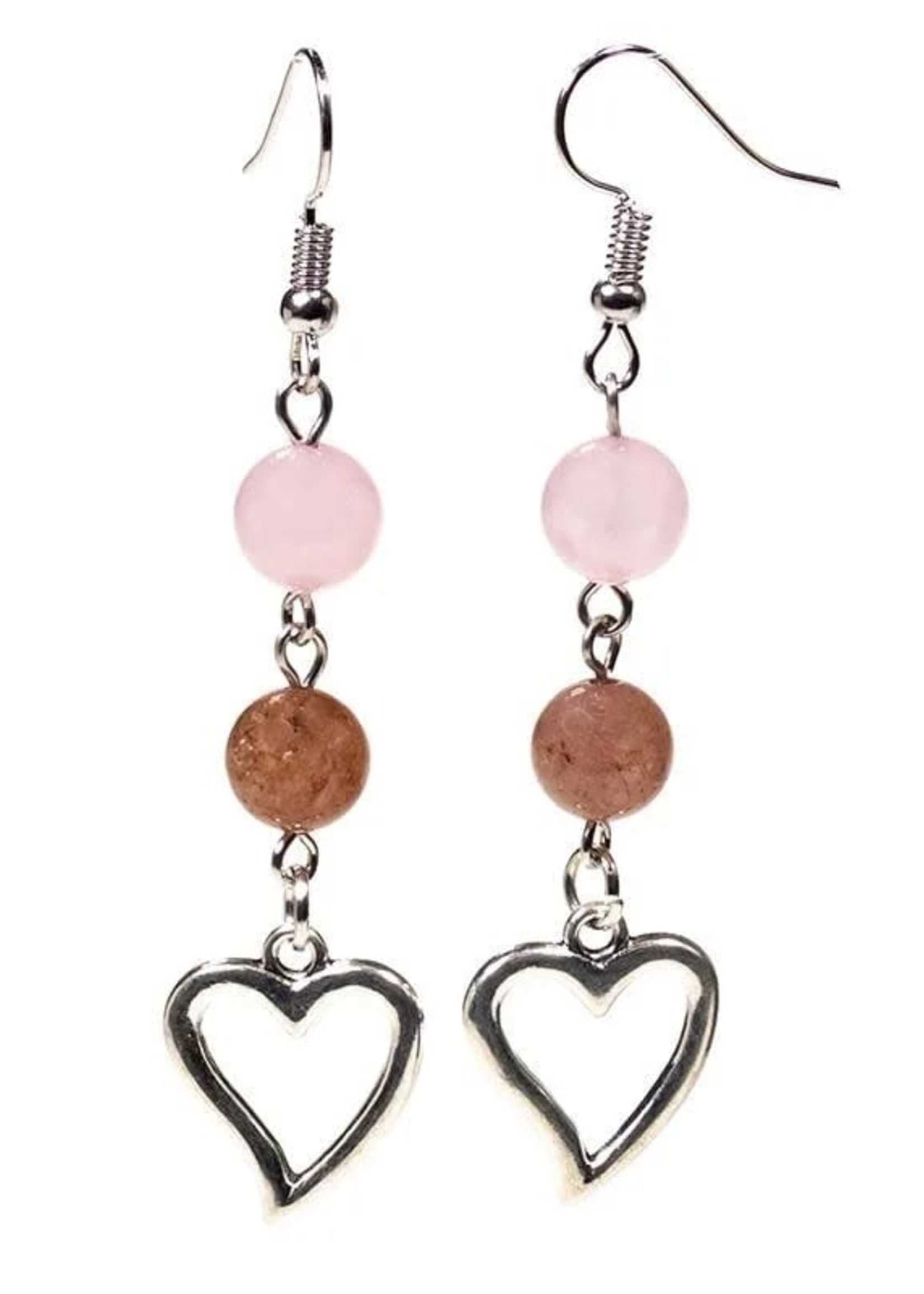 Earrings Rose quartz/Strawberry quartz with heart