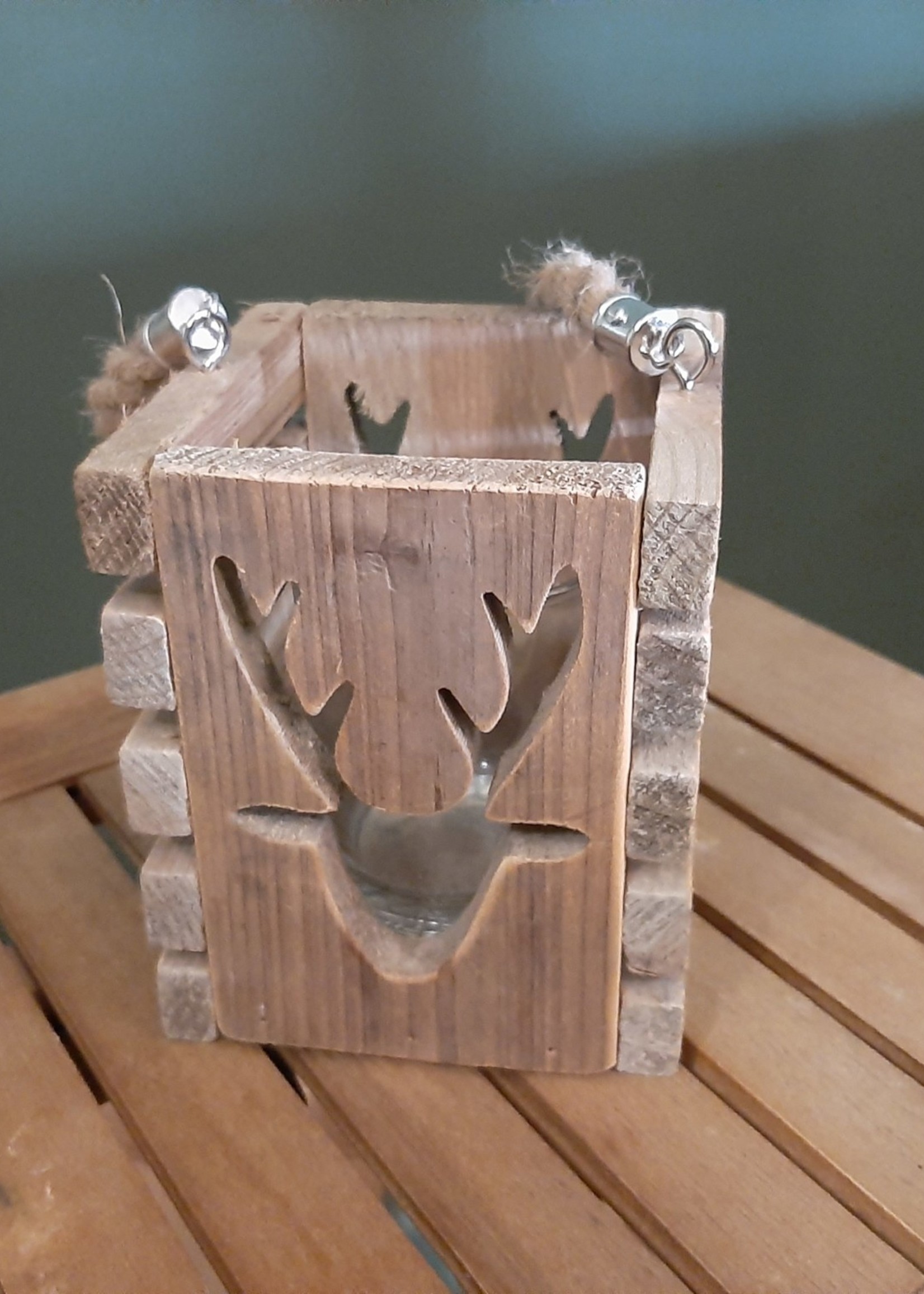 Wooden lantern with deer design