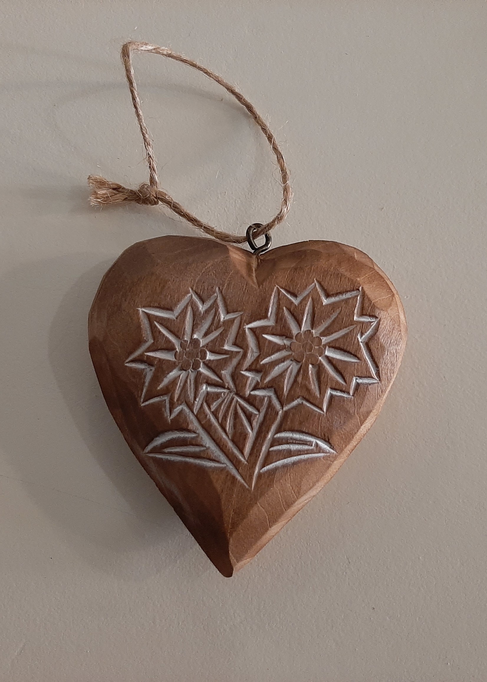 Little wooden heart with edelweiss