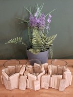 Wooden candlestick with 3 glasses for tea light