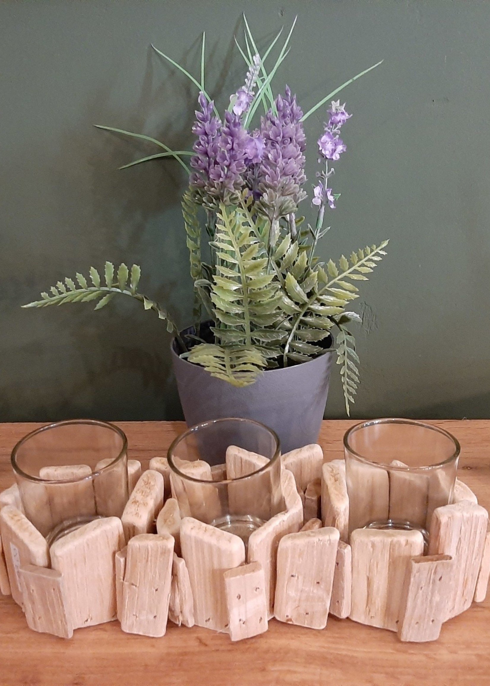 Bougeoir en bois avec 3 verres pour bougie chauffe-plat