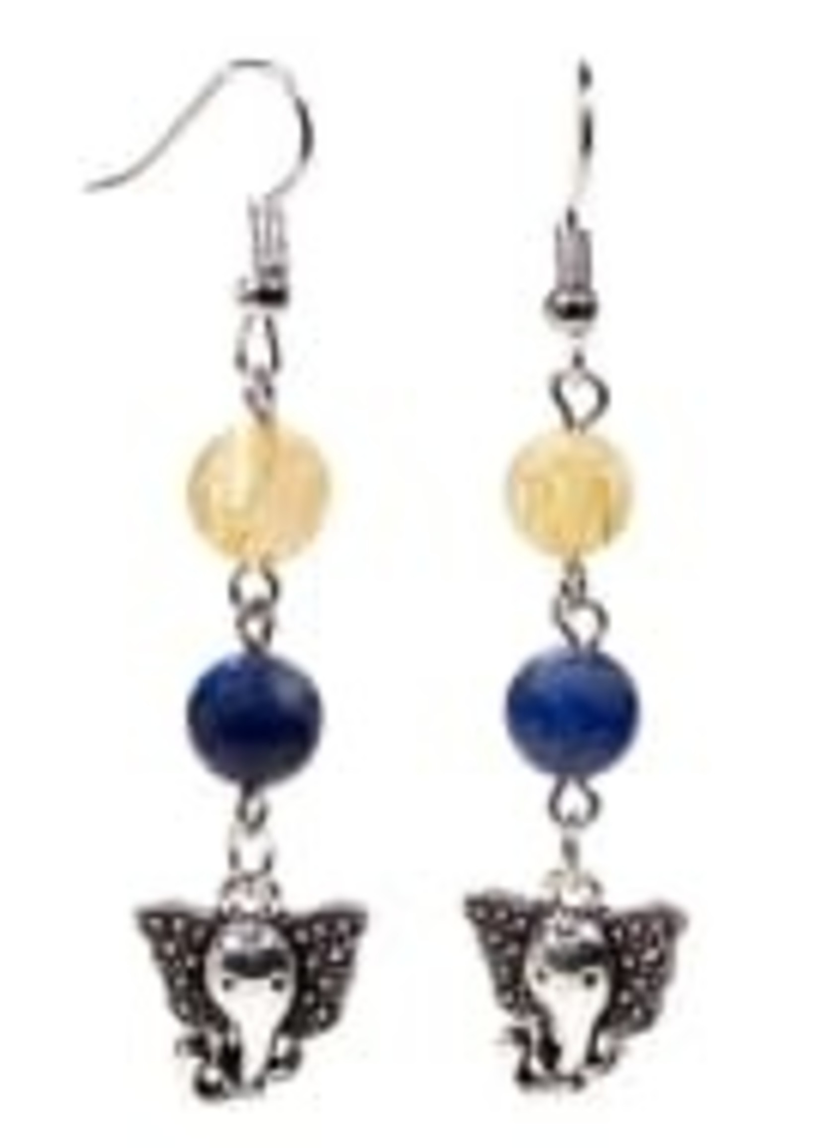 Boucles d'oreilles Lapis Lazuli/Quartz Rutile avec Ganesha