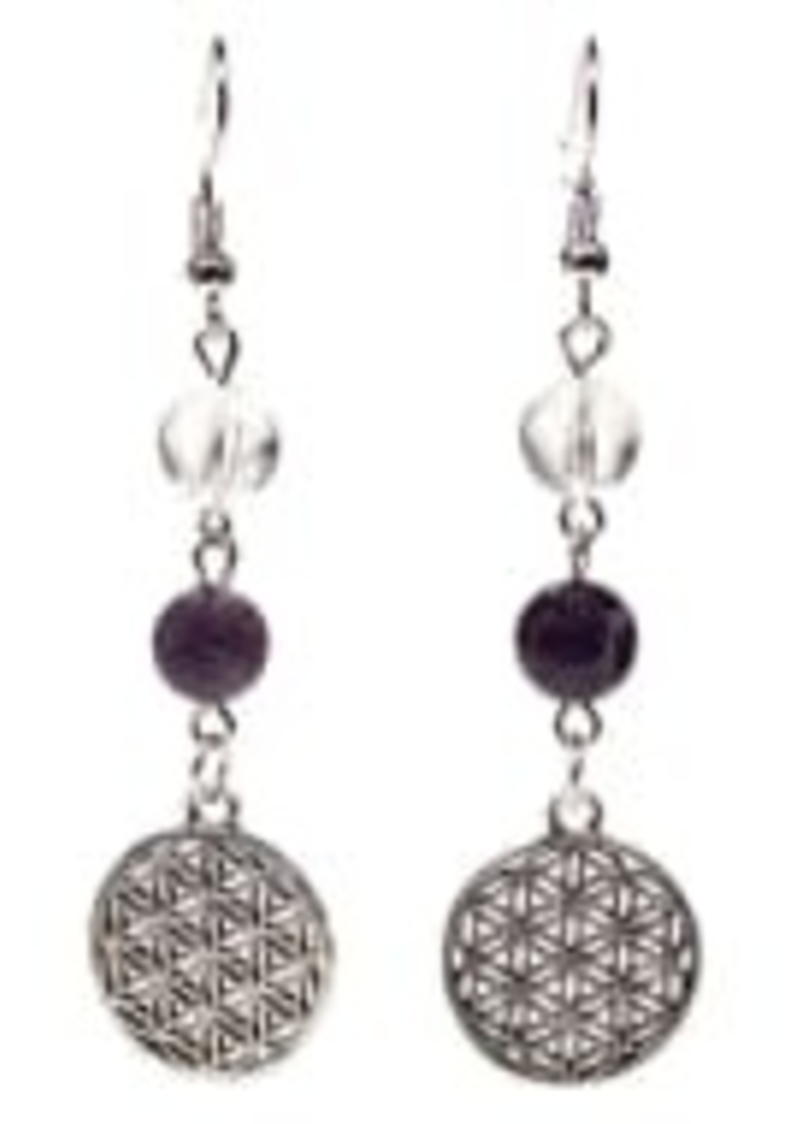 Earrings Rock Crystal/Amethyst with Flower of Life