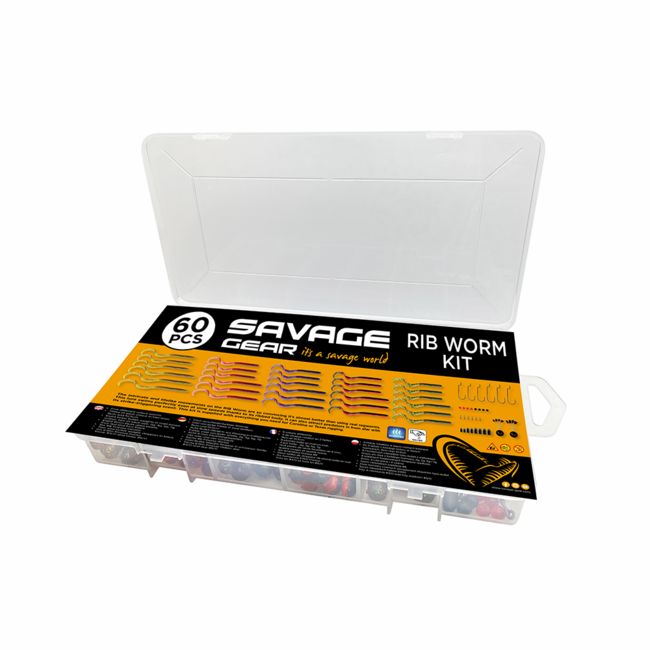 Savage Gear Rib Worm Kit | 60 stuks + Gratis box