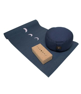 Lotus Anfänger Set Yogamatte, Meditationskissen und Block Indigo Moon