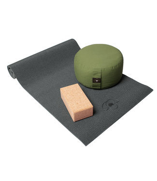 Lotus Anfänger Set Yogamatte, Meditationskissen und Block Anthrazit