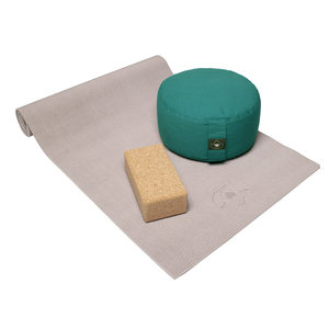 Lotus Anfänger Set Yogamatte, Meditationskissen und Block Taupe