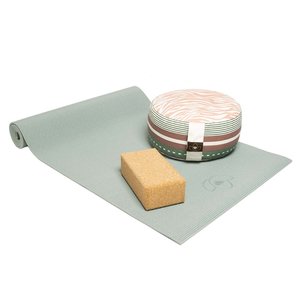 Lotus Anfänger Set Yogamatte, Meditationskissen und Block Aschgrün