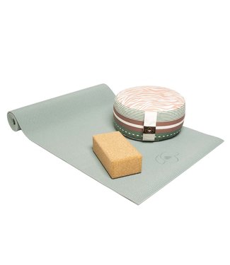 Lotus Anfänger Set Yogamatte, Meditationskissen und Block Aschgrün