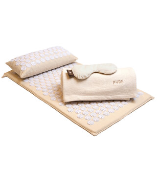 Lotus Paket Akupressurmatte, Akupressurkissen, Augenkissen, Decke - Sand