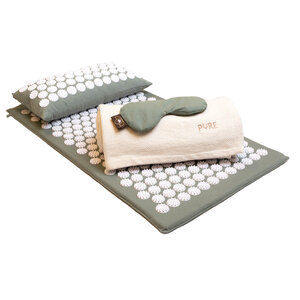 Lotus Paket Akupressurmatte, Akupressurkissen, Augenkissen, Decke - Aschgrün