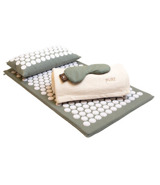 Lotus Paket Akupressurmatte, Akupressurkissen, Augenkissen, Decke - Aschgrün