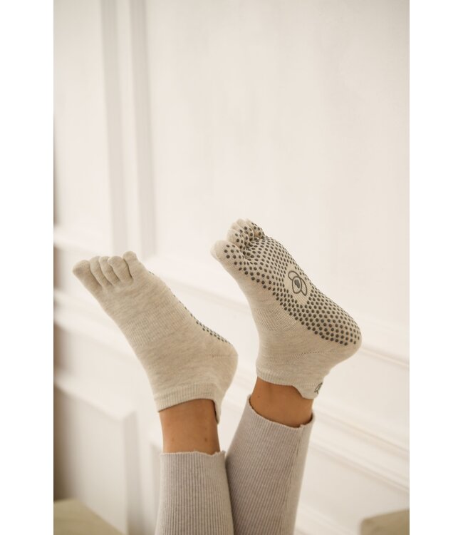 Yoga/Pilates Zehensocken rutschfest Ecru - Lotus